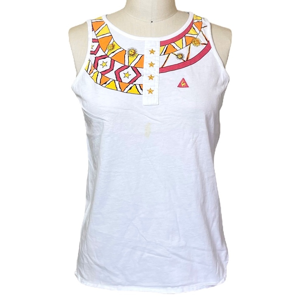 Vintage 80s 90s Le Coq Sportif Zodiac Celestial Sun Stars Tank Top White M